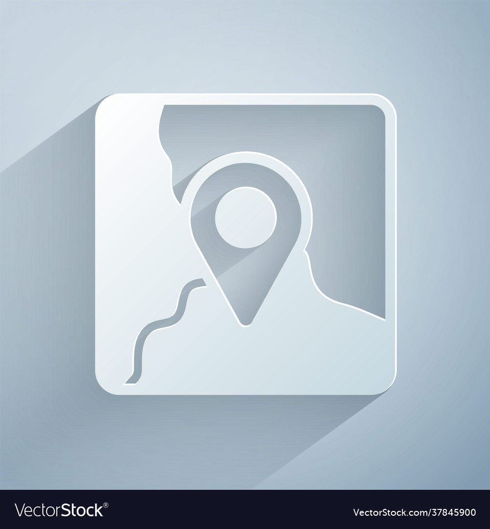 Paper cut folded map with location marker icon vector image Paper cut folded map with location marker icon