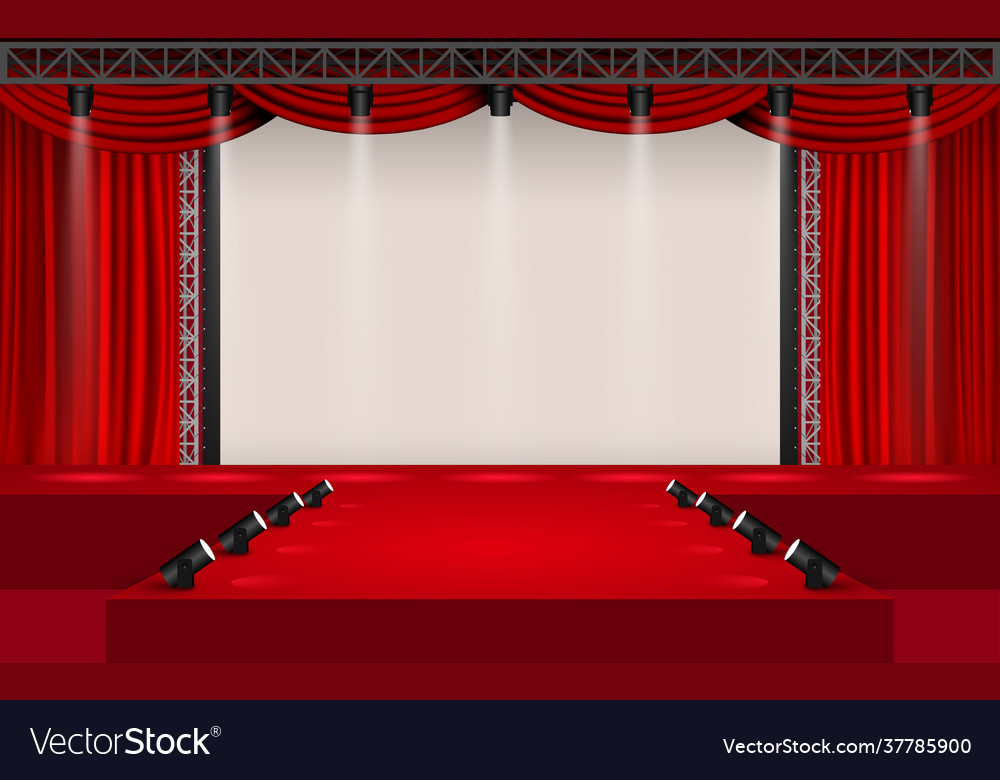 Red stage with spotlight and white screen in h