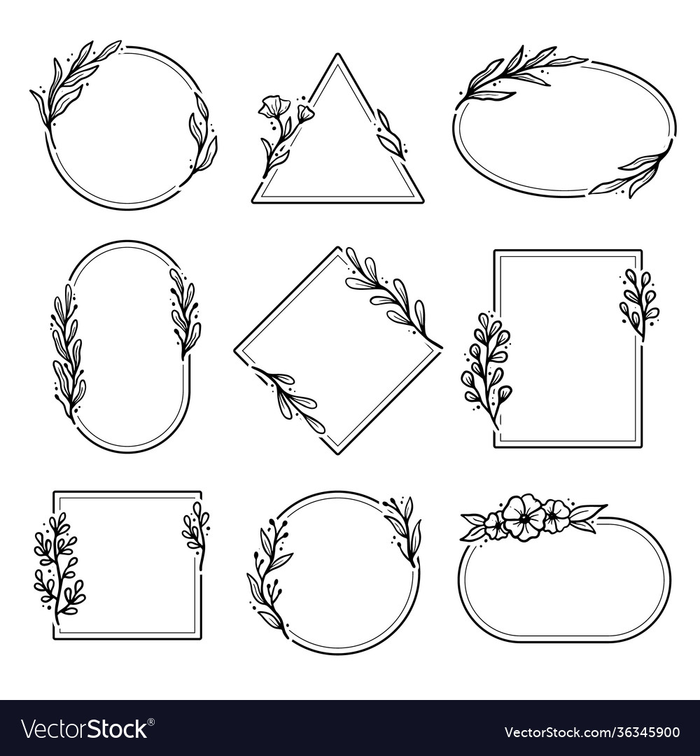 Set hand drawn geometric floral frame Royalty Free Vector