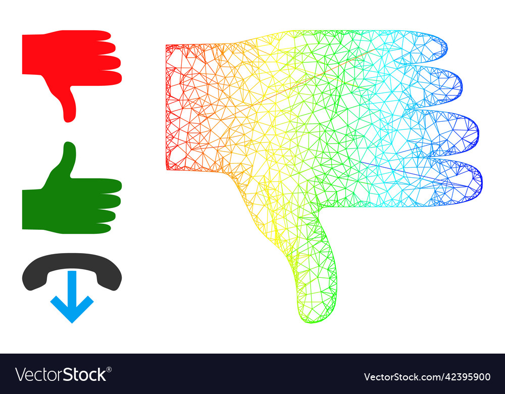 Spectrum gradient irregular mesh thumb down icon Vector Image Spectrum gradient irregular mesh thumb down icon
