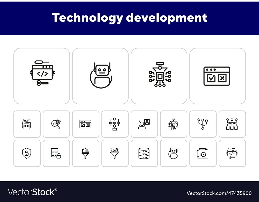 Technology development line icon set vector image Technology development line icon set
