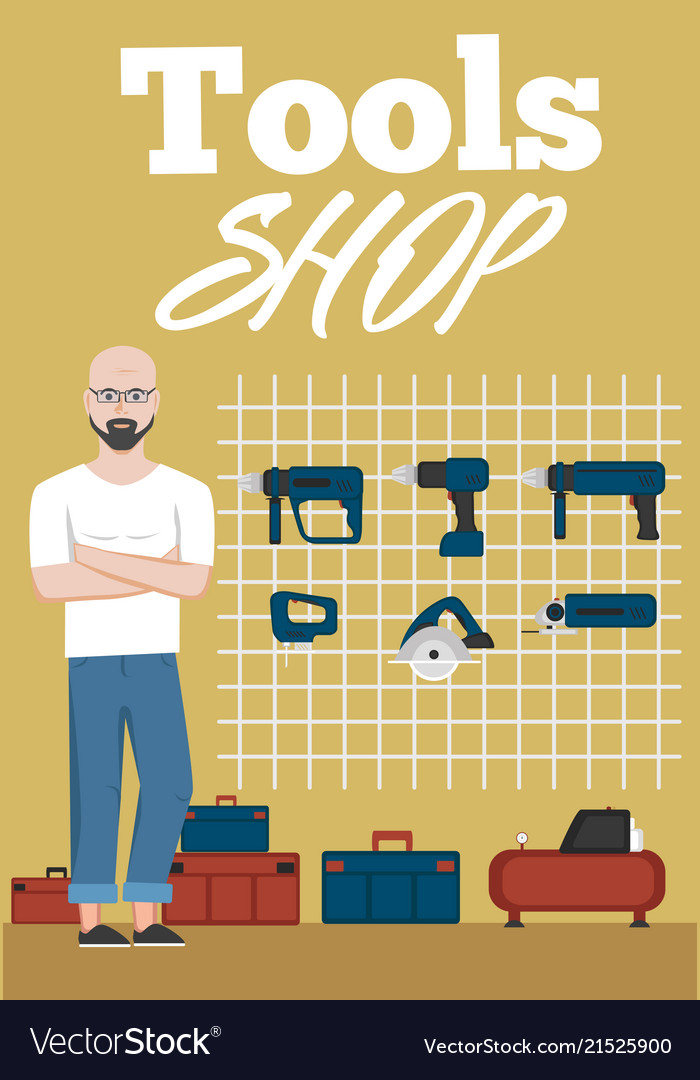 Tools shop banner with instruments vector image Tools shop banner with instruments