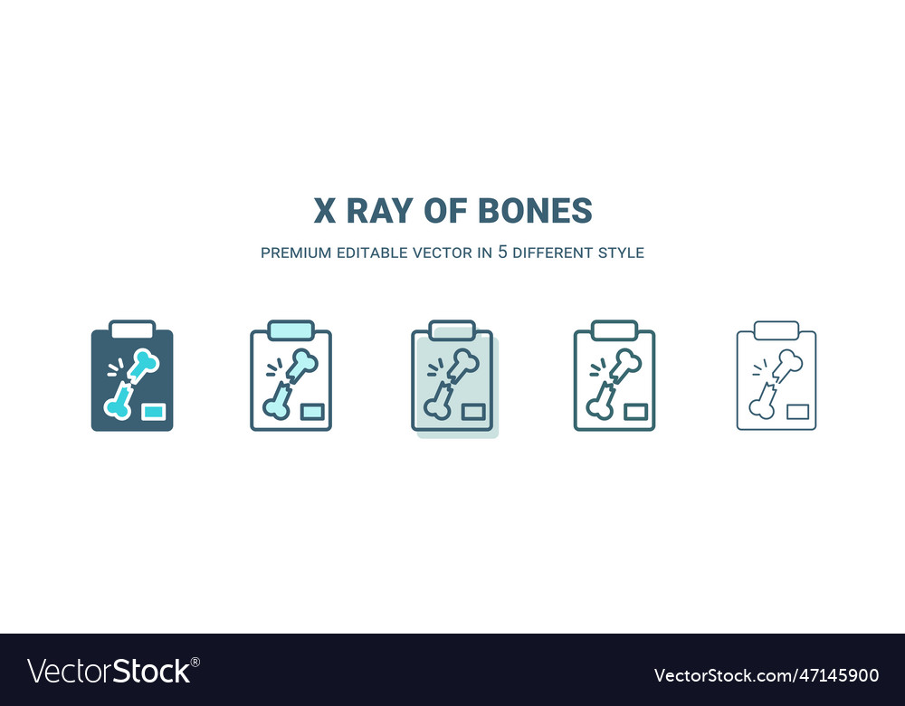 Röntgen von Knochen Ikone in 5 verschiedenen Stil Umriss