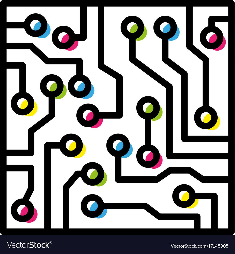 Computer circuit board colorful isolated black