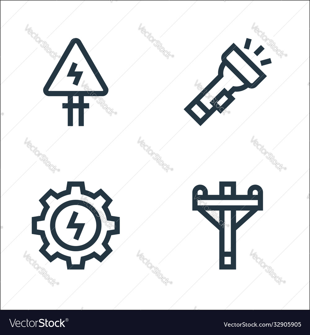 Electrician tools and line icons linear set vector image Electrician tools and line icons linear set