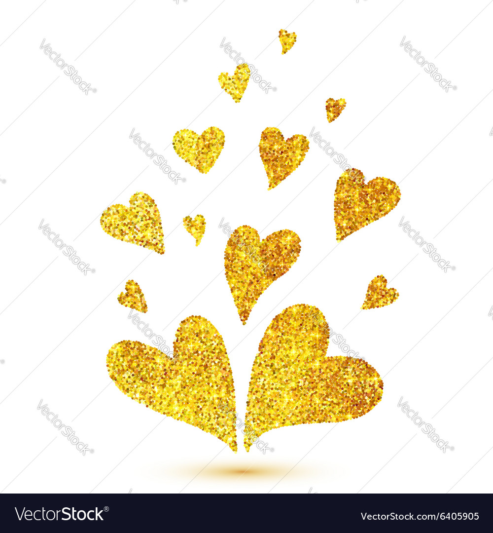 Golden glitter hearts isolated at white background