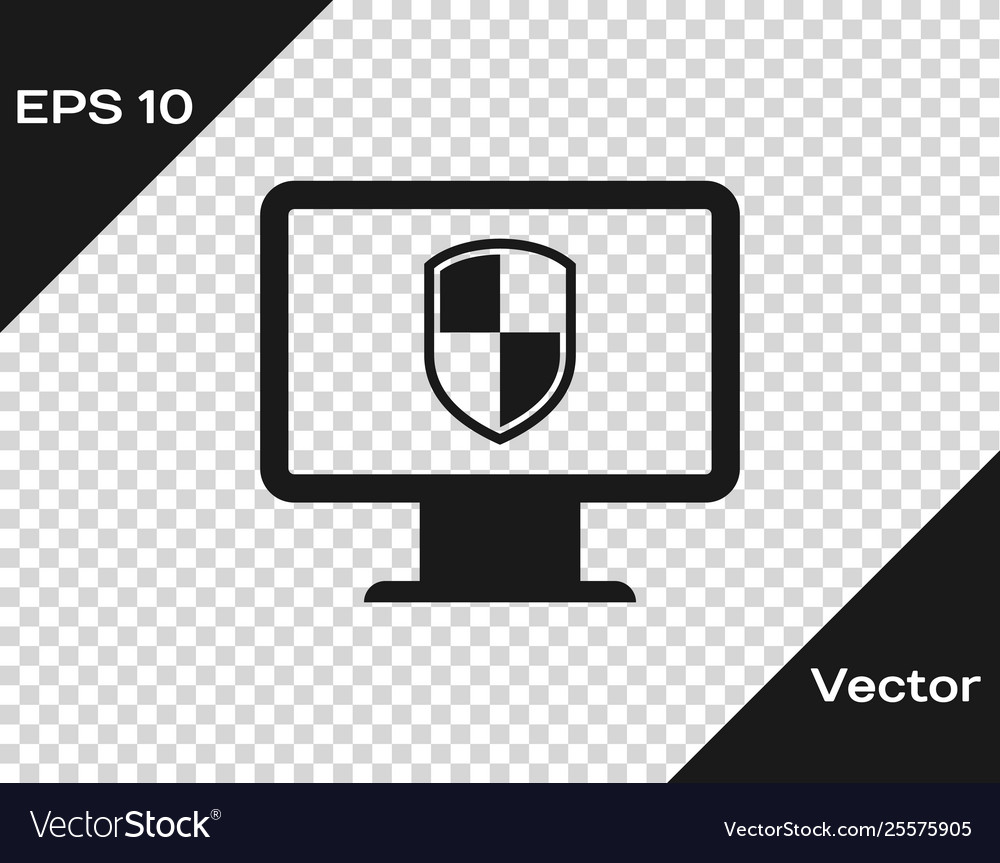 Grey computer monitor and shield icon isolated vector image Grey computer monitor and shield icon isolated