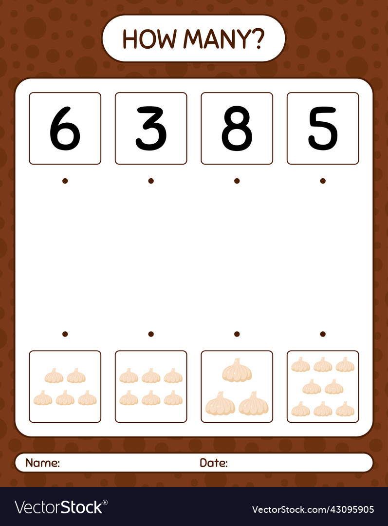 How many counting game with garlic worksheet