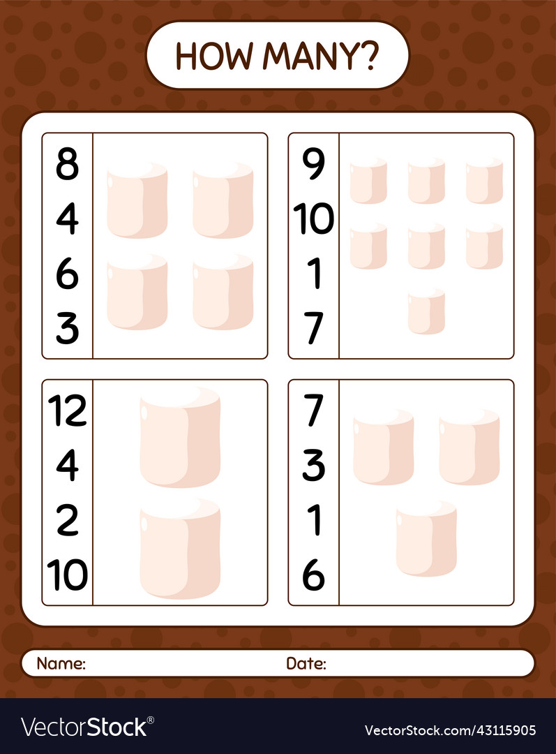 How many counting game with marshmallow worksheet vector image How many counting game with marshmallow worksheet