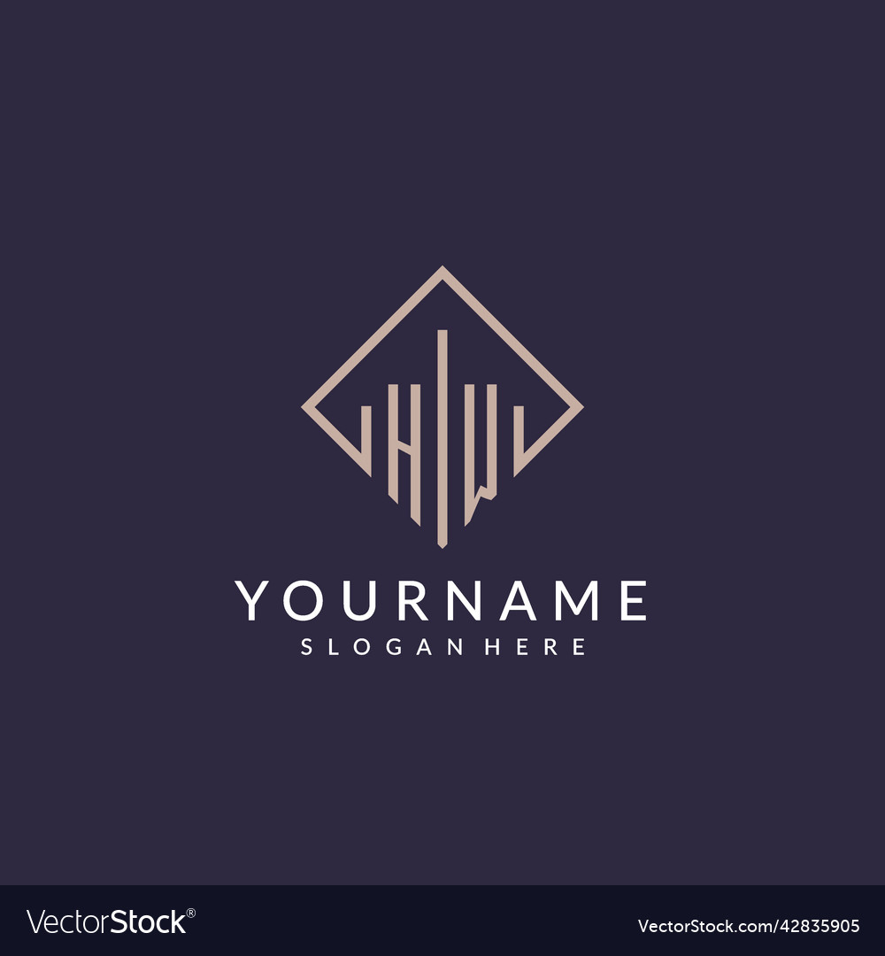 Hw initial monogram logo with rectangle style Vector Image Hw initial monogram logo with rectangle style