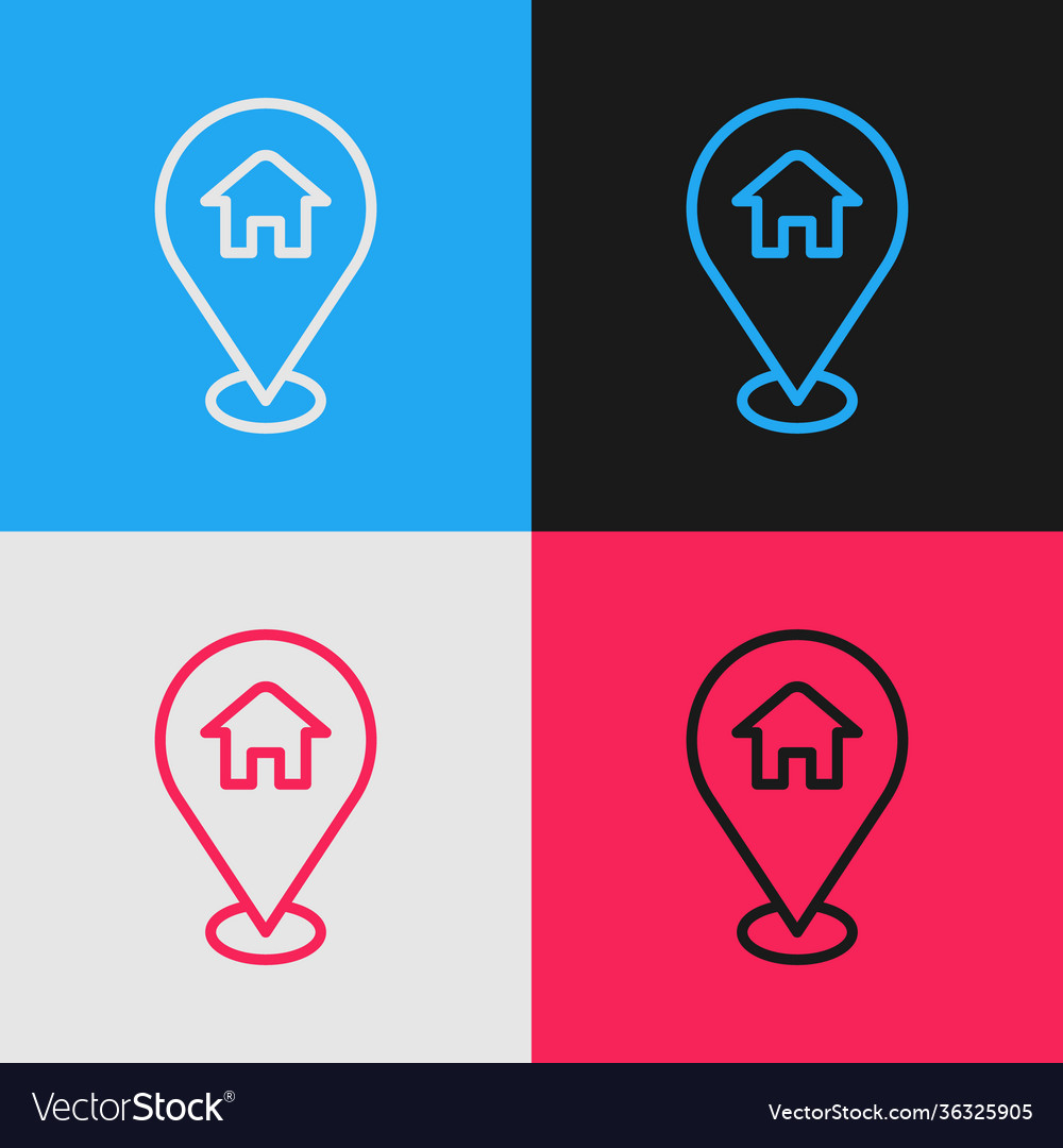 Pop art line map pointer with house icon isolated vector image Pop art line map pointer with house icon isolated