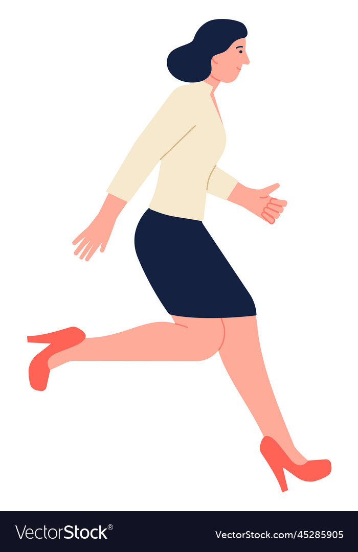 Running woman in formal clothes person late