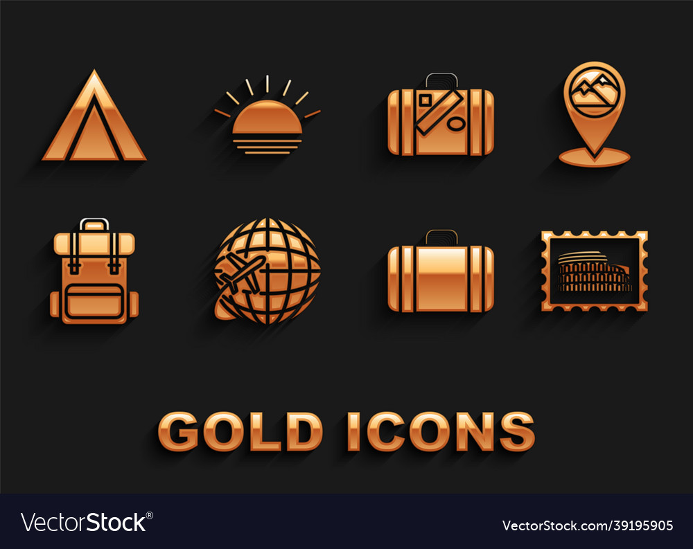 Set globe with flying plane map pointer mountain vector image Set globe with flying plane map pointer mountain