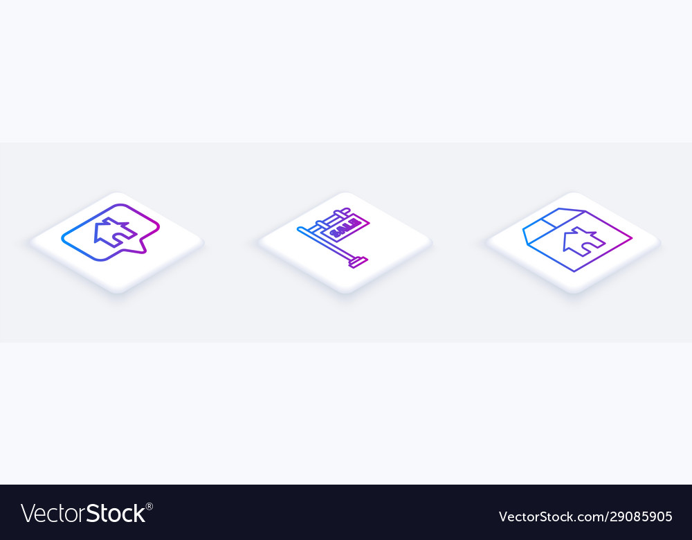 Set isometric line map pointer with house hanging vector image Set isometric line map pointer with house hanging