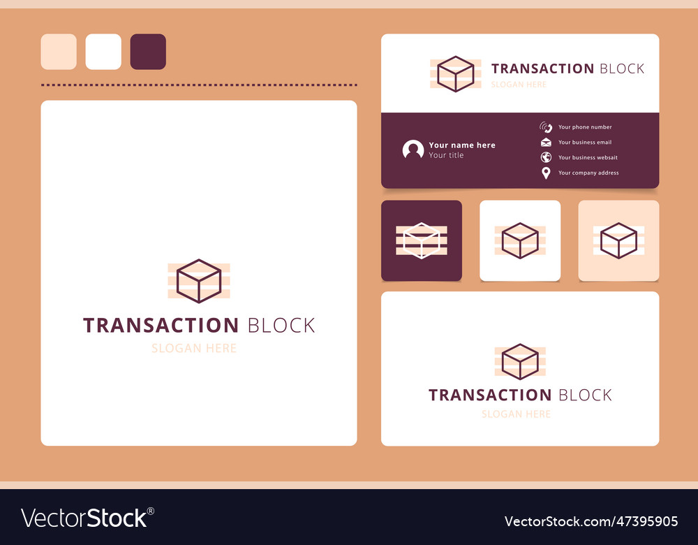 Transaction block logo design with editable slogan vector image Transaction block logo design with editable slogan