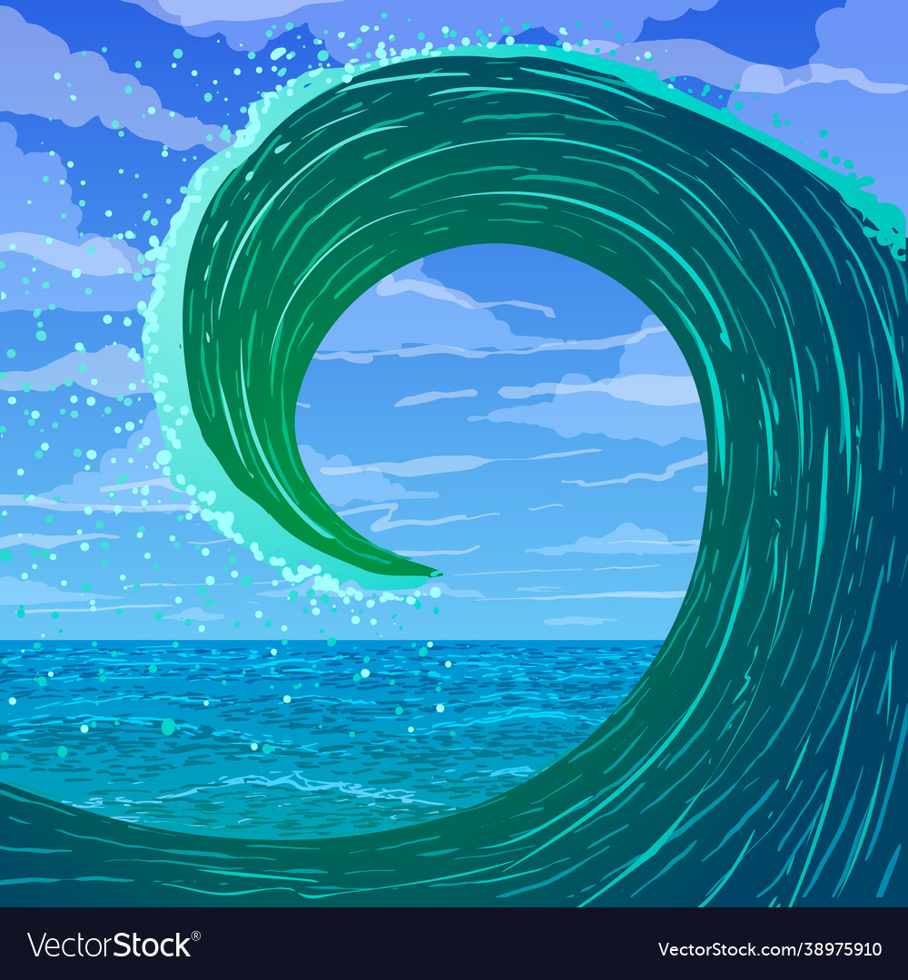 Big green cartoon ocean wave