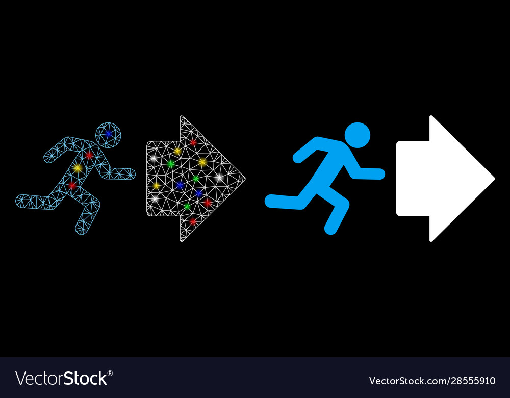 Bright mesh 2d exit direction icon with flare vector image Bright mesh 2d exit direction icon with flare