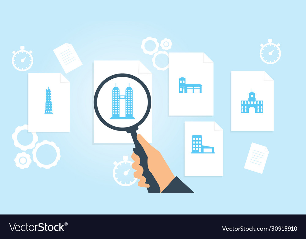 Building file document research vector image Building file document research