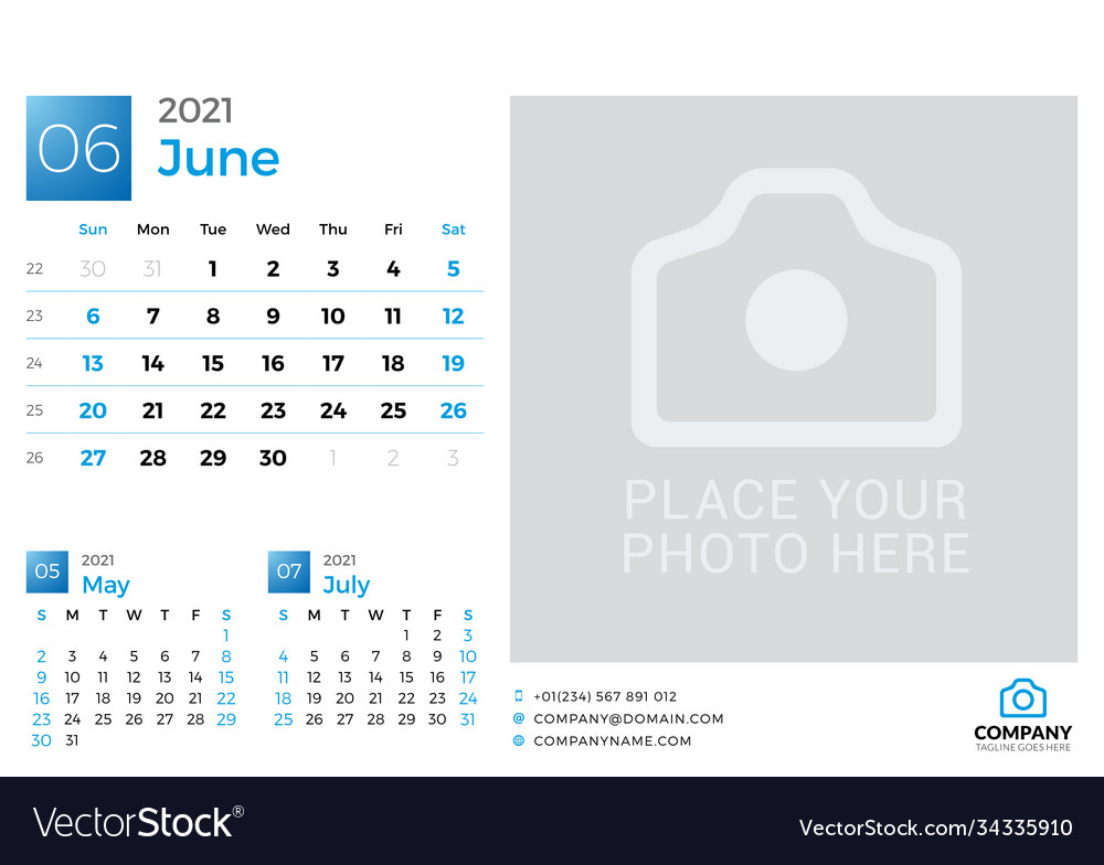 Calendar for june 2021 design print vector image Calendar for june 2021 design print