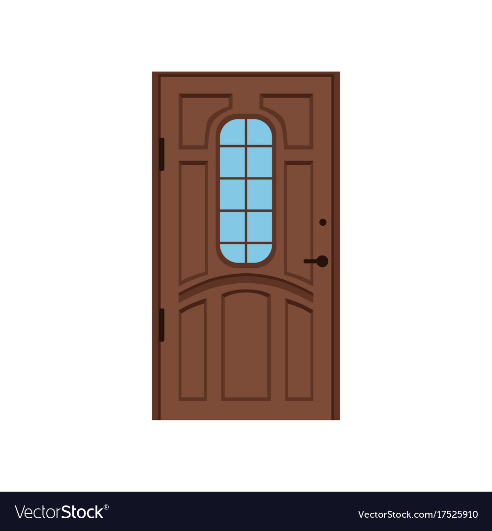 Clic Brown Wooden Entrance Door Closed Elegant Vector Image