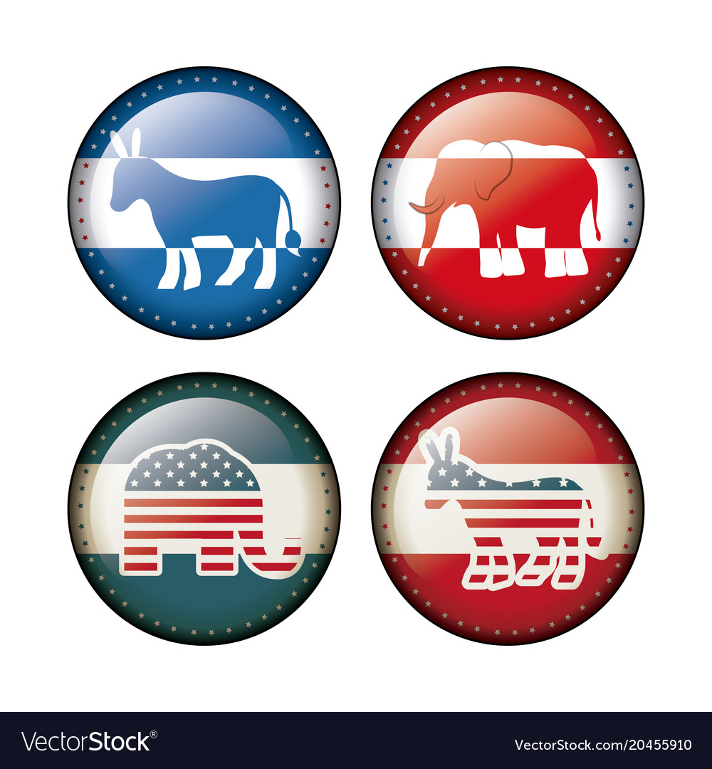 Elephant and donkey of vote inside buttons concept