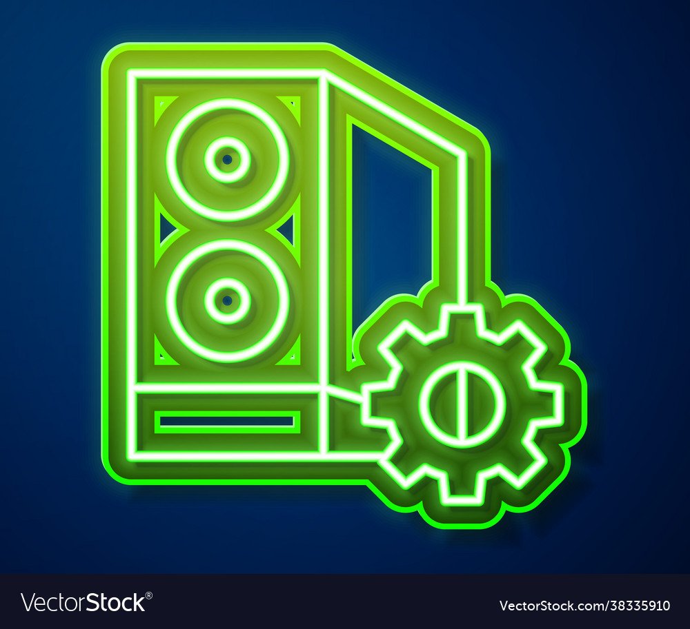 Glowing neon line case computer setting icon vector image Glowing neon line case computer setting icon