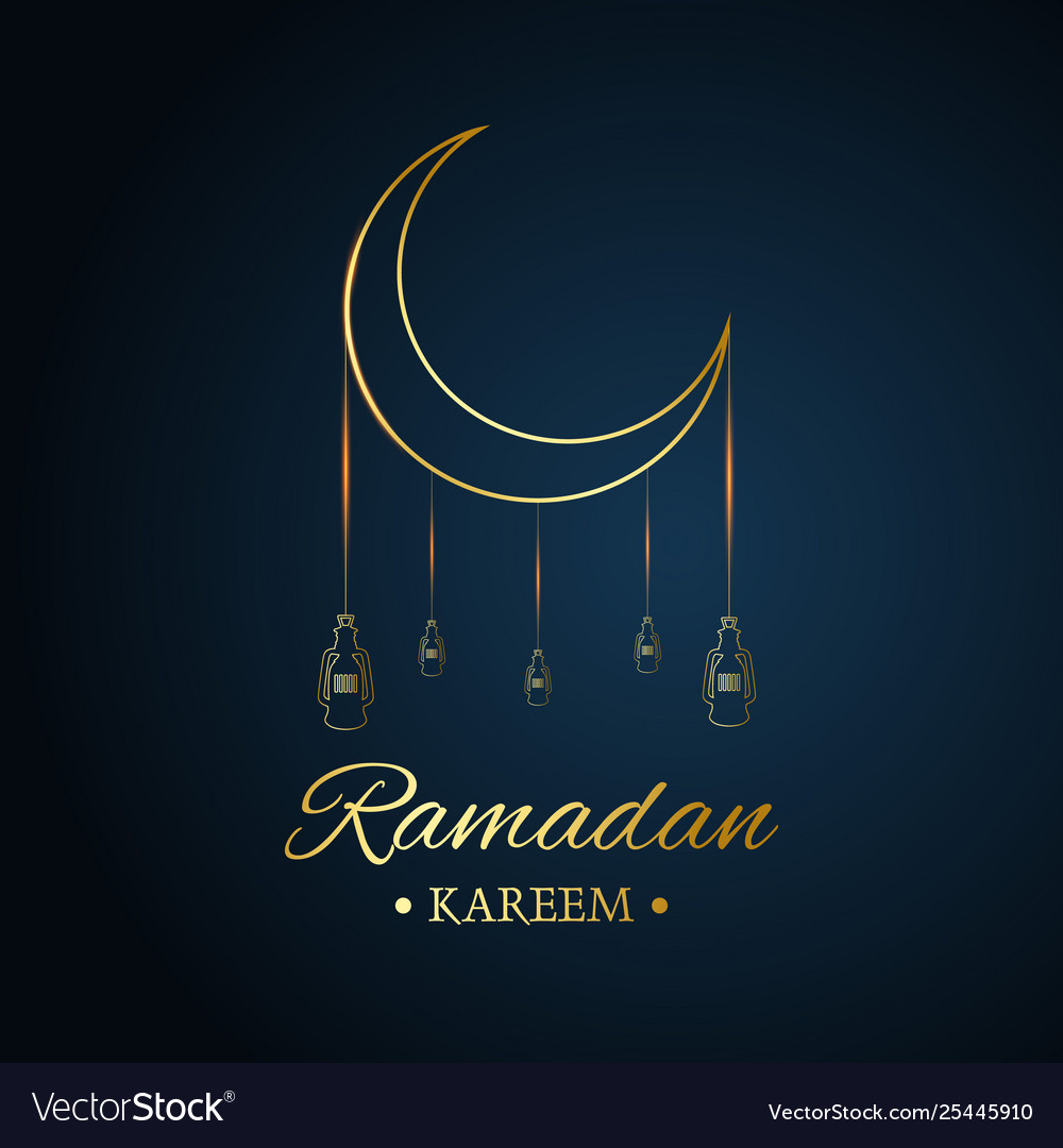 Golden islamic moon and hanging lamps ramadan Vector Image