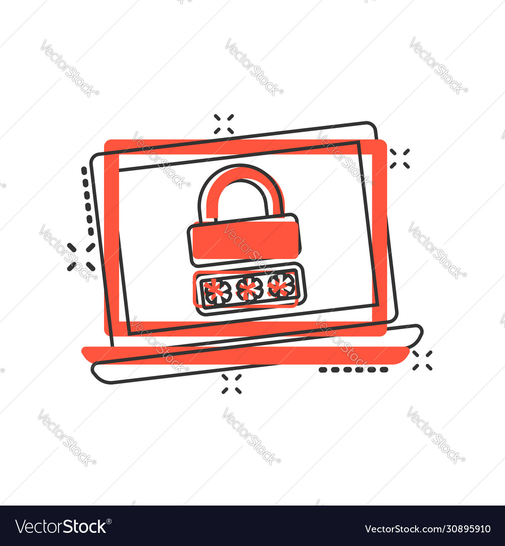 Laptop with password icon in comic style computer vector image Laptop with password icon in comic style computer