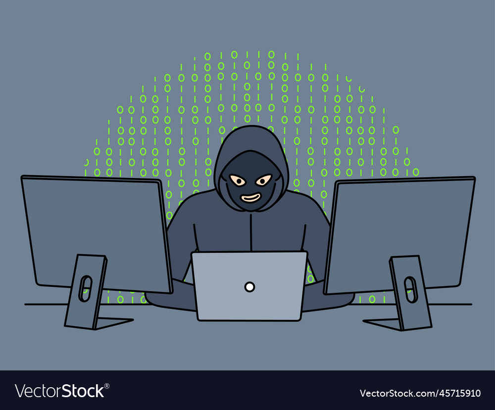 Male hacker steal information from computers vector image Male hacker steal information from computers