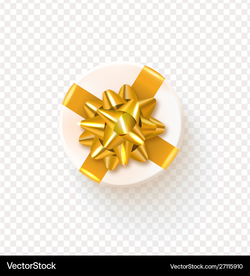 Round Gift Box With Golden Bow Isolated On Vector Image