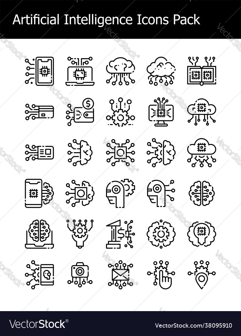 Set artificial intelligence technology icons vector image Set artificial intelligence technology icons