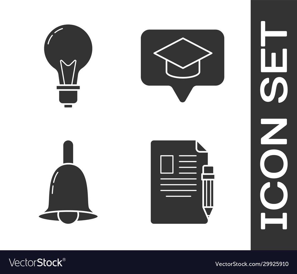 Set exam sheet and pencil with eraser light bulb