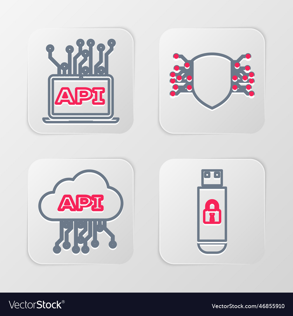 Set line usb flash drive with lock cloud api vector image Set line usb flash drive with lock cloud api