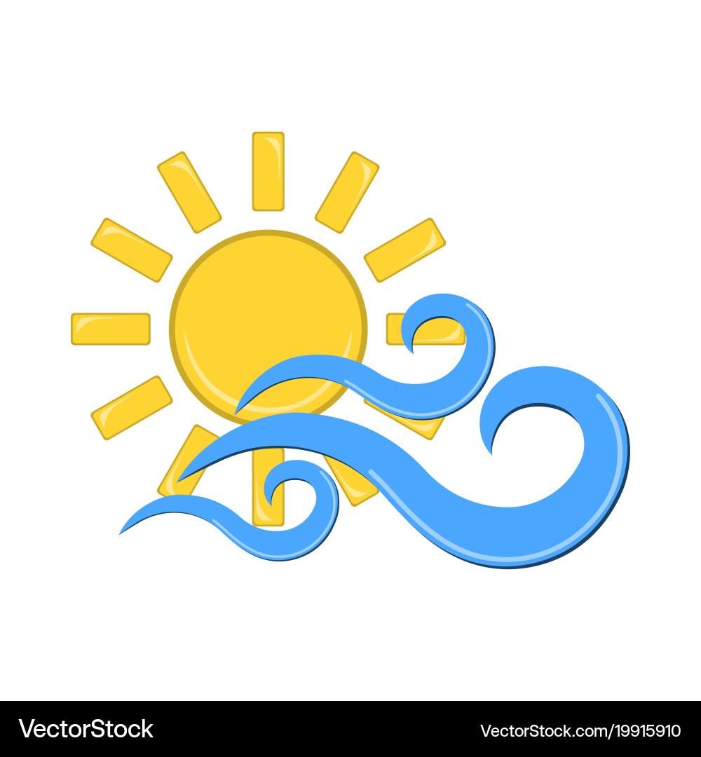 Sun with wind icon weather label for web on white Vector Image