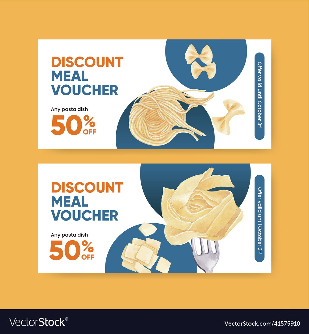 Voucher template with pasta canceptwatercolor