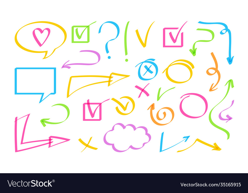 Arrow speech bubble hand drawn design element set vector image Arrow speech bubble hand drawn design element set