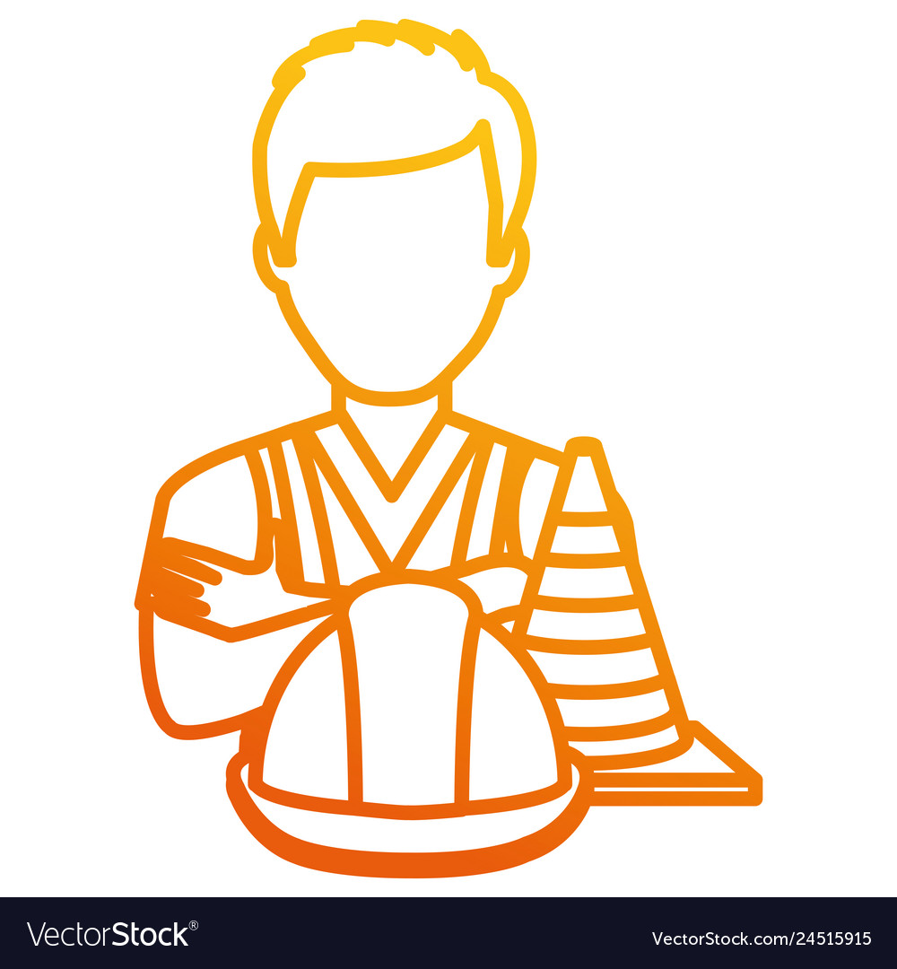 Builder with cone and helmet character Vector Image Builder with cone and helmet character