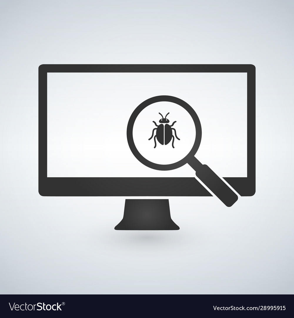 Computer monitor with magnifying glass and bugs