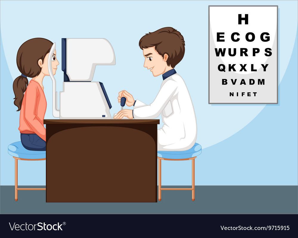 Eye doctor and patient in the clinic Royalty Free Vector