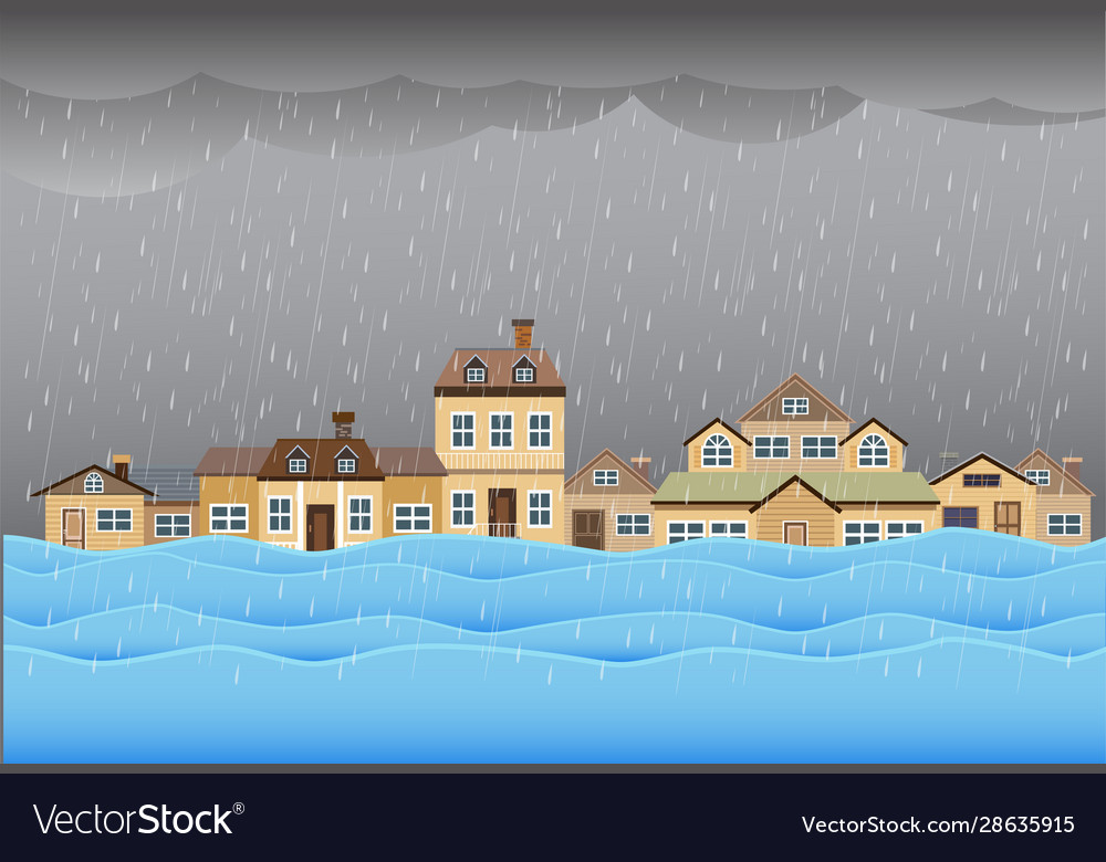 Flood disaster flooding water in city street Vector Image