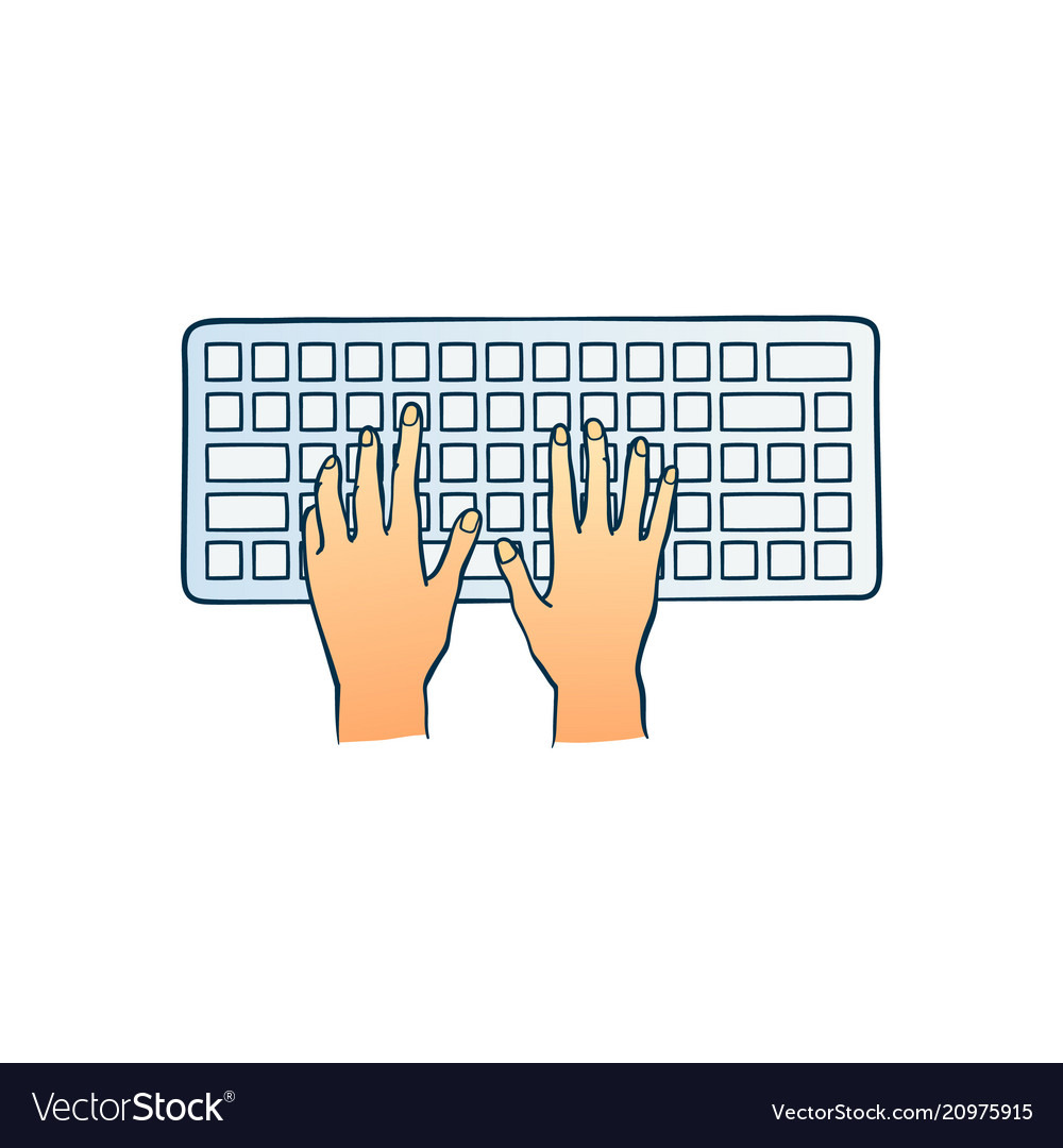 Human hands typing on computer keyboard pushing