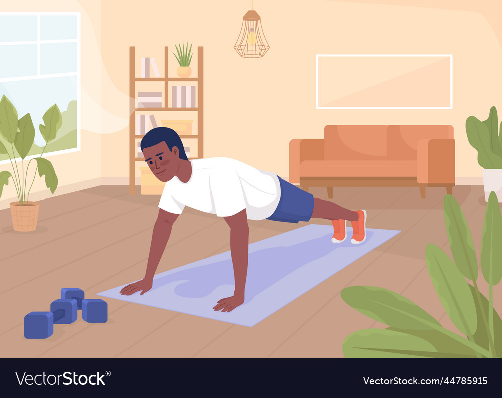 Man doing push ups flat color Vector Image Man doing push ups flat color