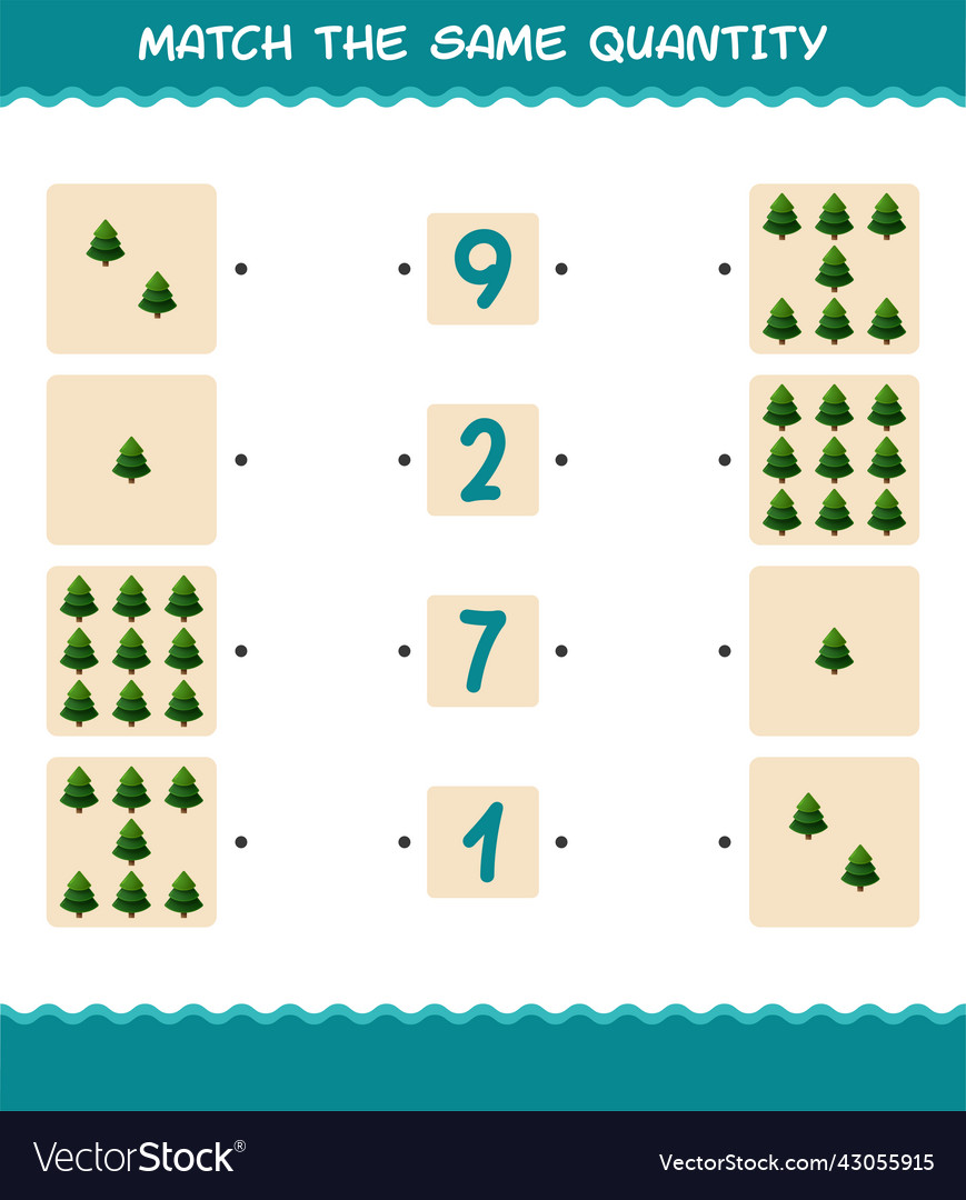 Match the same quantity of pine tree counting vector image Match the same quantity of pine tree counting
