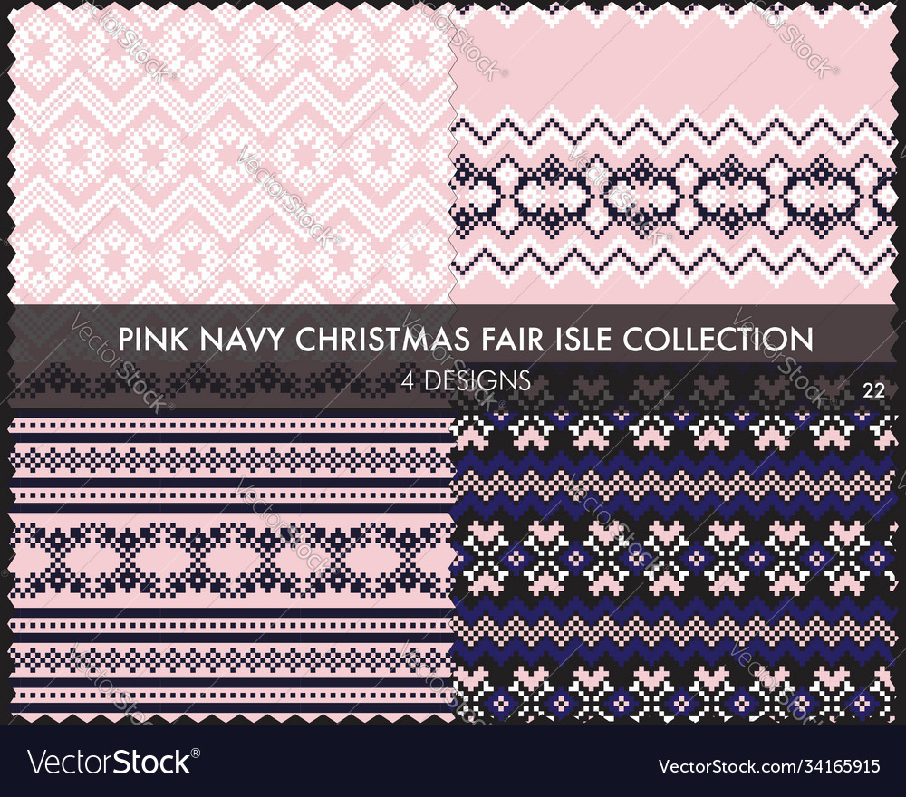 Pink navy christmas fair isle seamless pattern