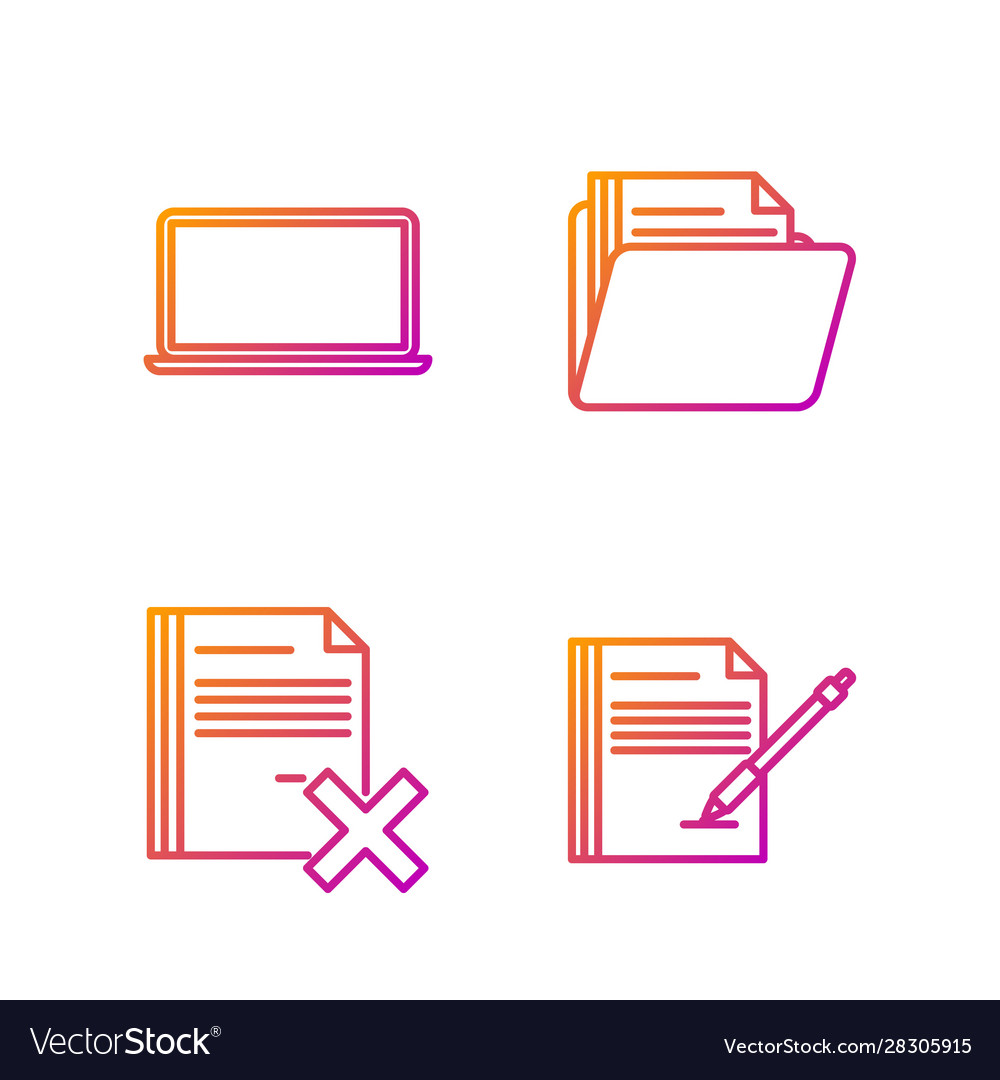 Set line blank notebook and pen delete file vector image Set line blank notebook and pen delete file