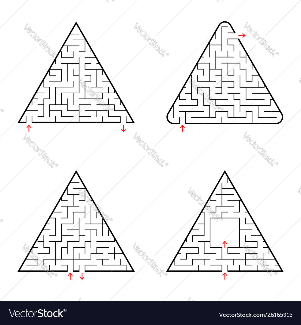 Triangular labyrinth a set four options simple vector image Triangular labyrinth a set four options simple