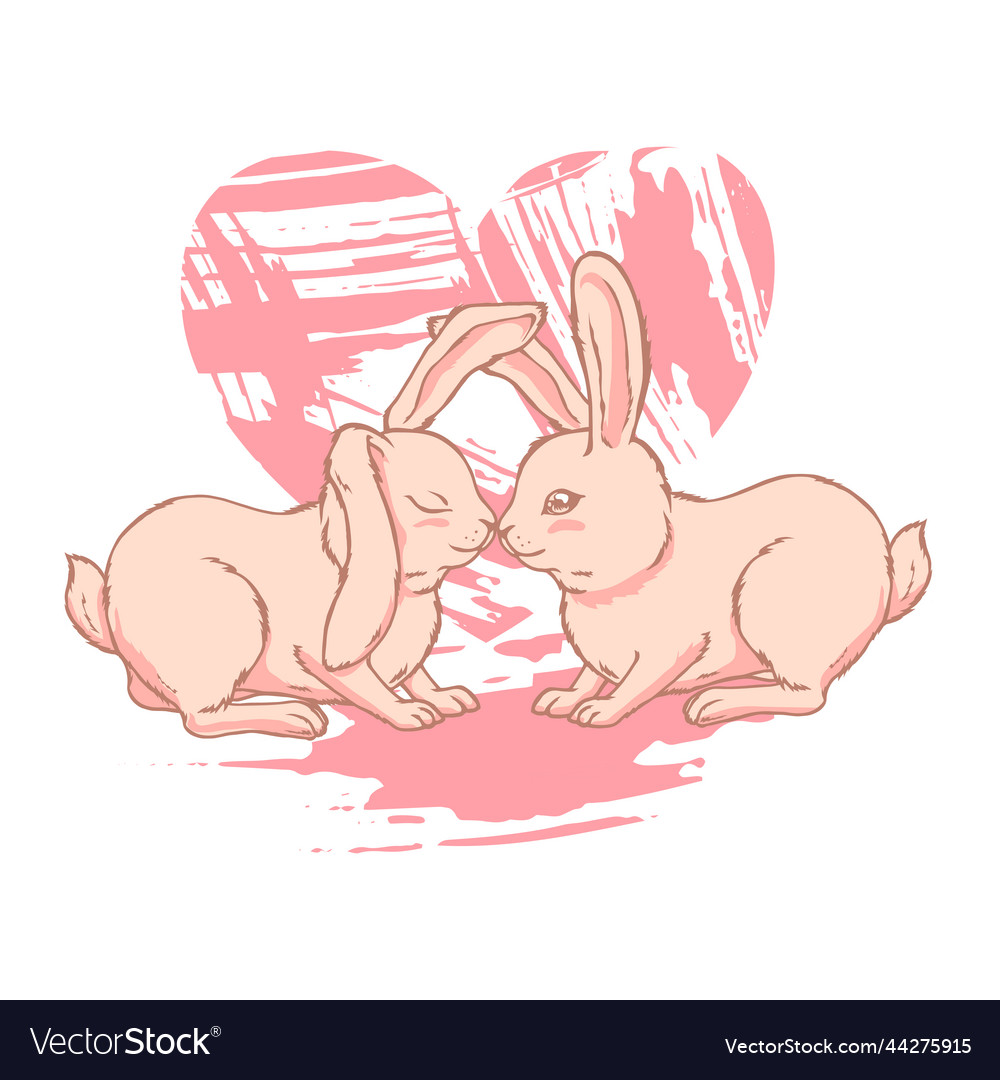 Two cute rabbits are sitting