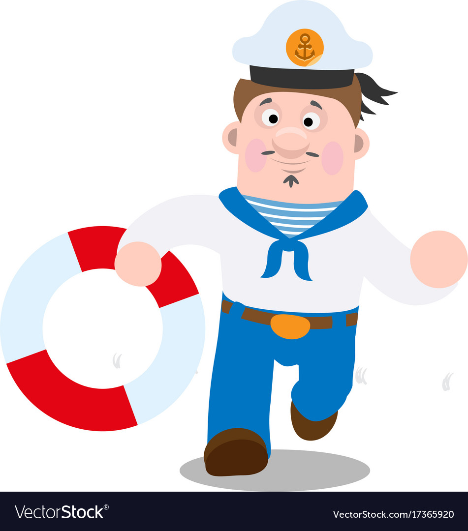 A sailor with life ring is cartoon funny