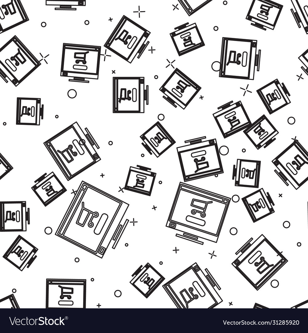 Black line shopping cart on screen computer icon