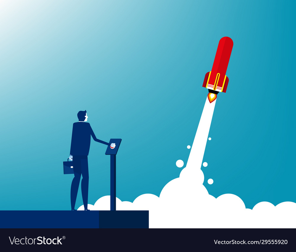 Businessman Launches Rocket Concept Business Vector Image 2515